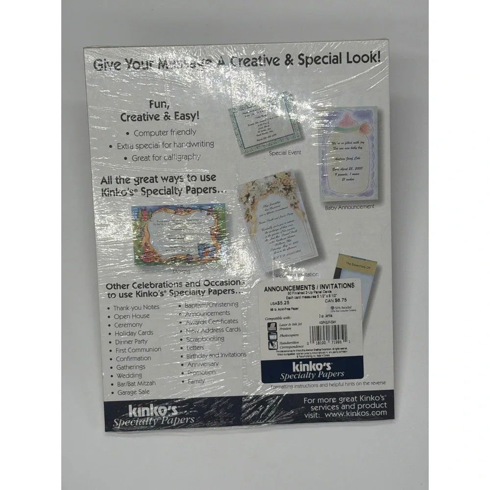 Kinkos‎ Specialty Papers 2-Up Jamba Multi-Color Square Border Cards 50ct NEW
